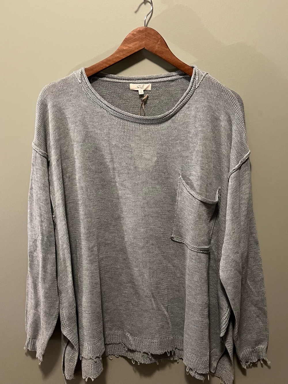 Easel Los Angeles-Relaxed Gray Distressed Thermal Sweatshirt - Women - Picture 5 of 6